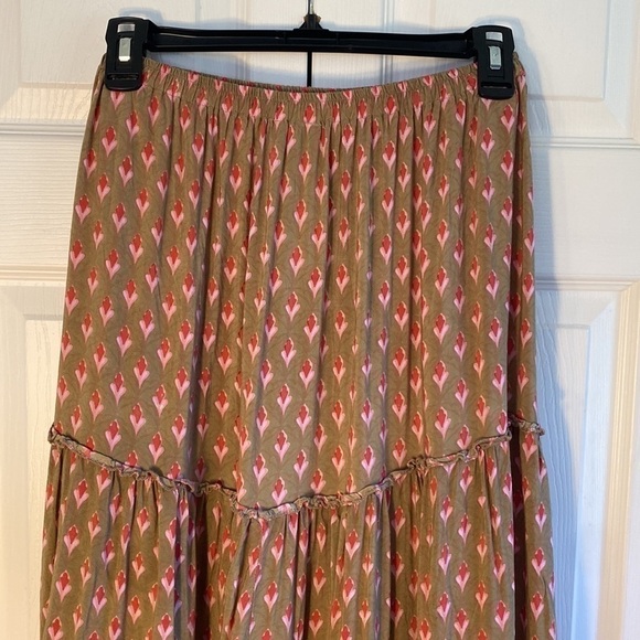 Talisman Pink & Tan Tiered Sassy Ruffle Skirt Size Small - Picture 5 of 9
